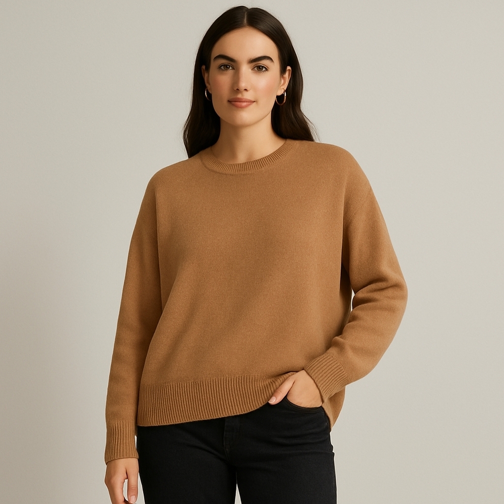 J.Crew Cashmere Wool‎ Recycled Blend Sweater Camel Tan Cozy Oversized L - Picture 2 of 12